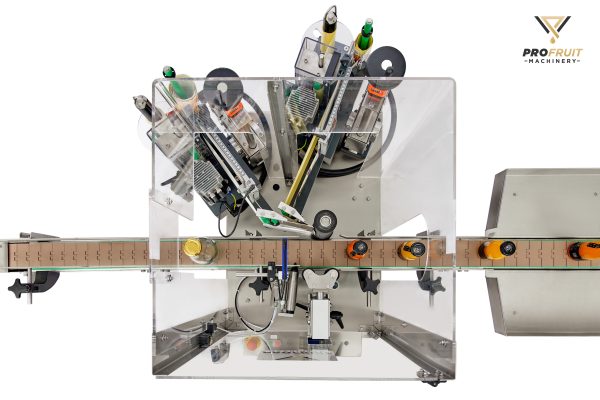 Bottle labeling machine from above