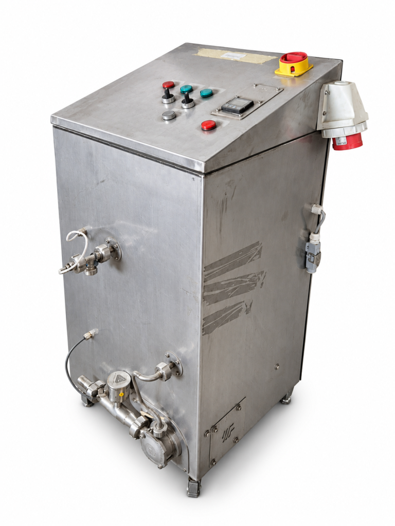 Electric pasteurizer front view with integrated pump