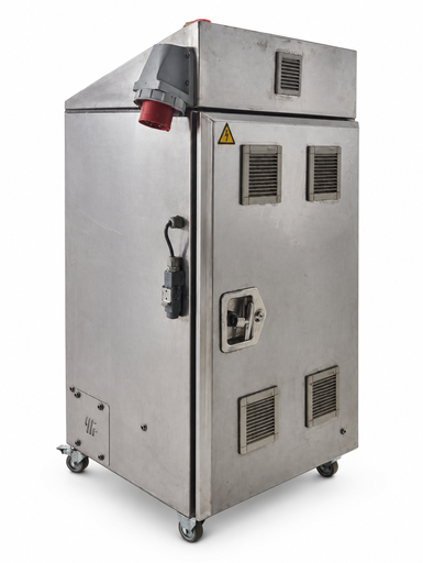 Electric pasteurizer rear view on castor wheels