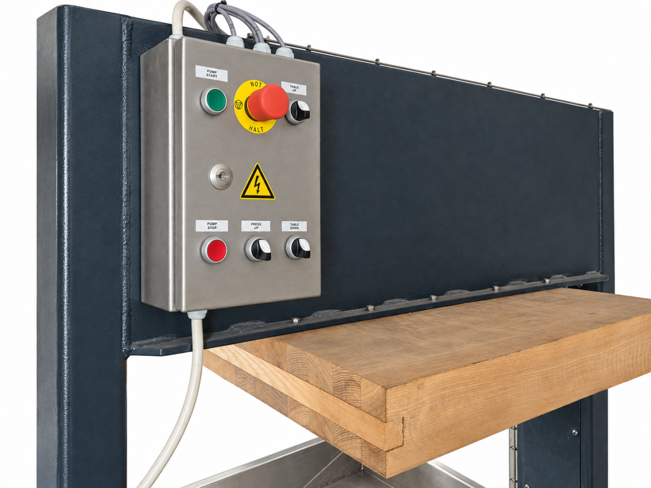 Pack press control panel and wooden pressing plate