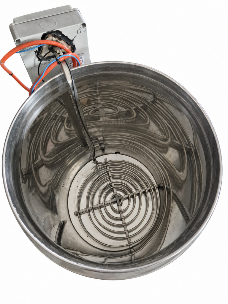 Interior of pasteurization tank with electric heating element