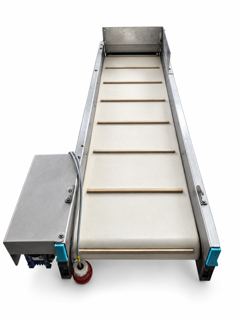 Sorting conveyor belt and side guides