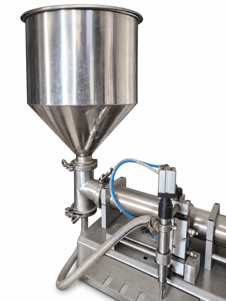 Piston dosing nozzle and stainless-steel product hopper